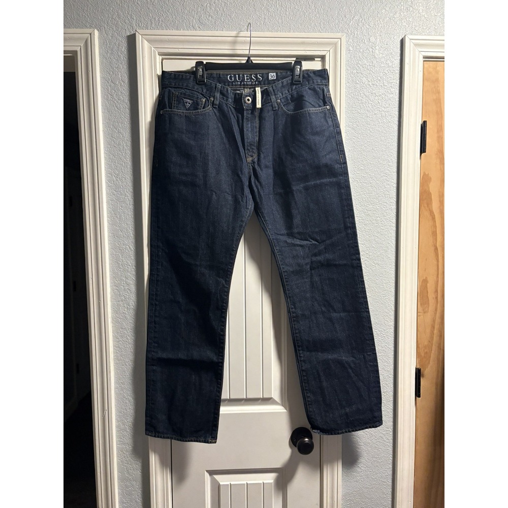 Guess Lincoln Slim Straight Jeans Mens 36 Dark Wash Blue Denim